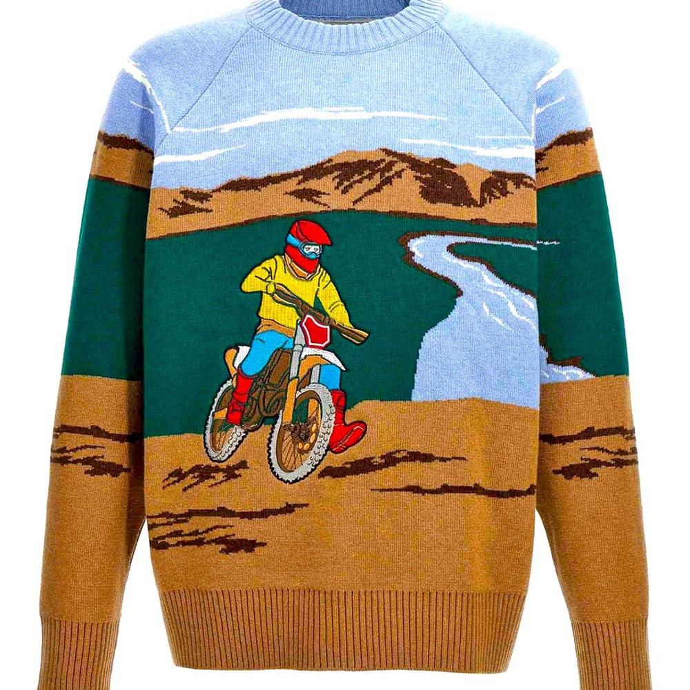 NWOT LC23 MOTOCROSS EMBROIDERED JACQUARD WOOL SWEATER LARGE (PTP 23 in) UNISEX